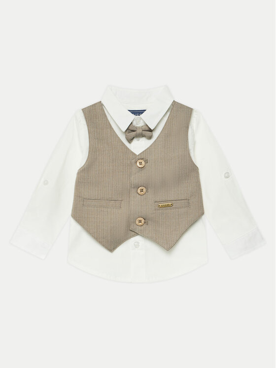 Guess Guess Completo camicia, gilet e pantalone di tessuto N5RG03 WGTW0 Beige Regular Fit