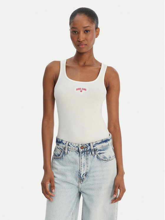 Guess Jeans Guess Jeans Top W6GPZ2 KA0H1 Bílá Slim Fit