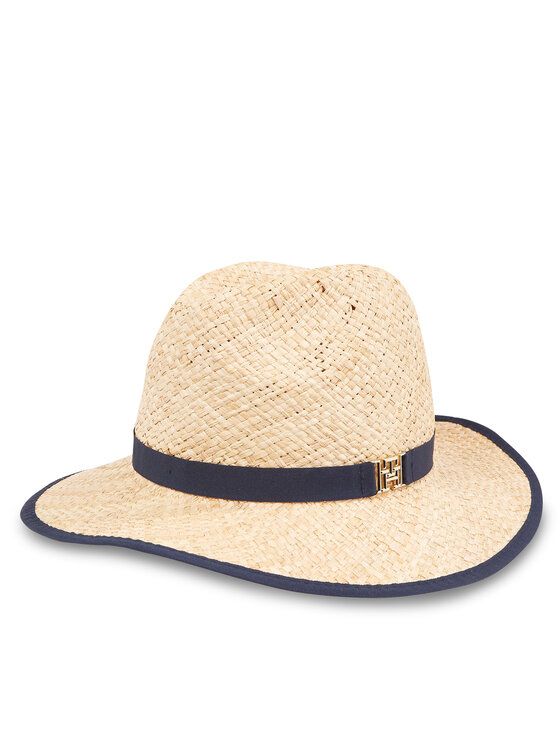 Tommy Hilfiger Platmale Beach Summer Straw Fedora Hat AW0AW16044 Écru