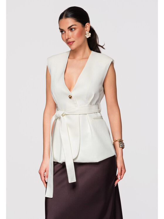 Ombre Ombre Kamizelka OW-VE-E0001 Beżowy Slim Fit