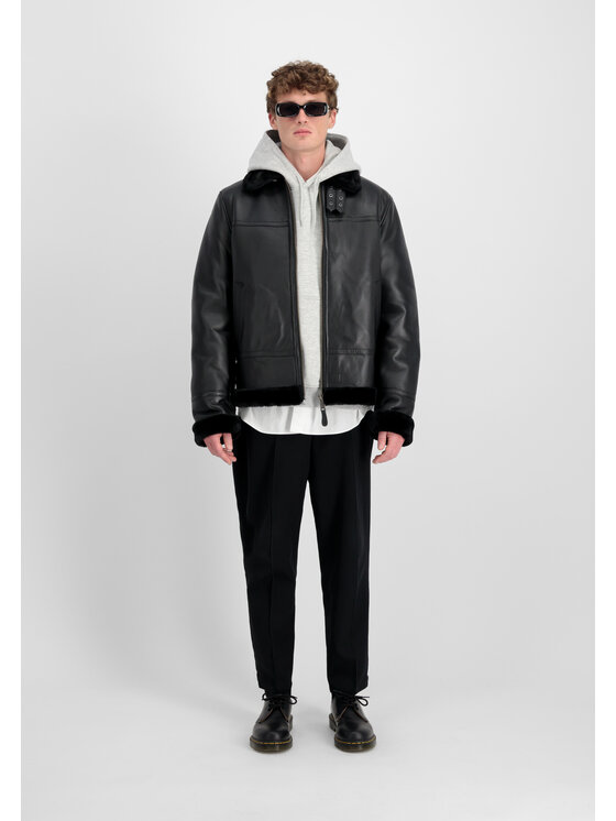 Alpha Industries Alpha Industries Kurtka skórzana B-3 Leather Jacket Czarny Regular Fit