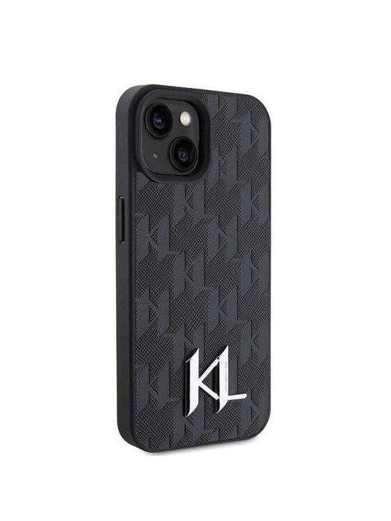 KARL LAGERFELD KARL LAGERFELD Etui na telefon HardCase Leather Monogram Hot Stamp Metal Logo Czarny