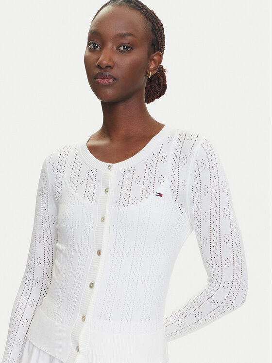 Tommy Jeans Tommy Jeans Kardigan Pointelle DW0DW20966 Biały Regular Fit