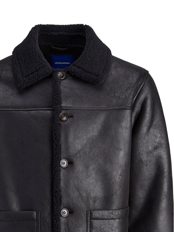 Jack & Jones Jack & Jones Bunda z imitace kůže Cambridge 12282946 Černá Regular Fit