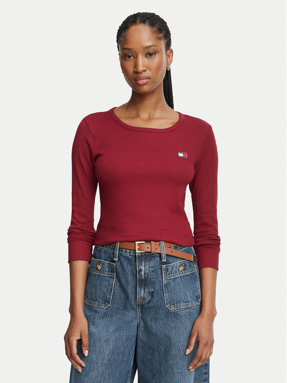 Tommy Hilfiger Tommy Hilfiger Bluzka UW0UW06066 Bordowy Slim Fit