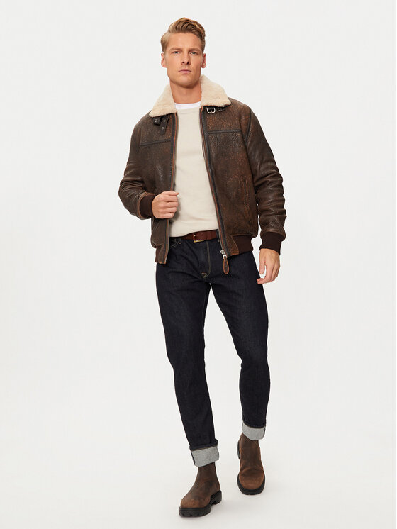 Schott NYC Schott NYC Kurtka skórzana LCBOMBARDIER Brązowy Regular Fit