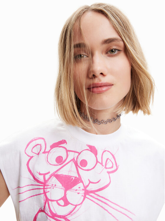 Desigual Desigual T-Shirt PINK PANTHER 23SWTK49 Λευκό Regular Fit
