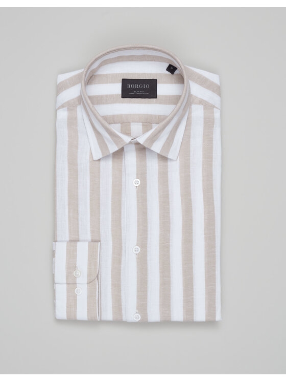Borgio Borgio Koszula passa_00703 Beżowy Slim Fit