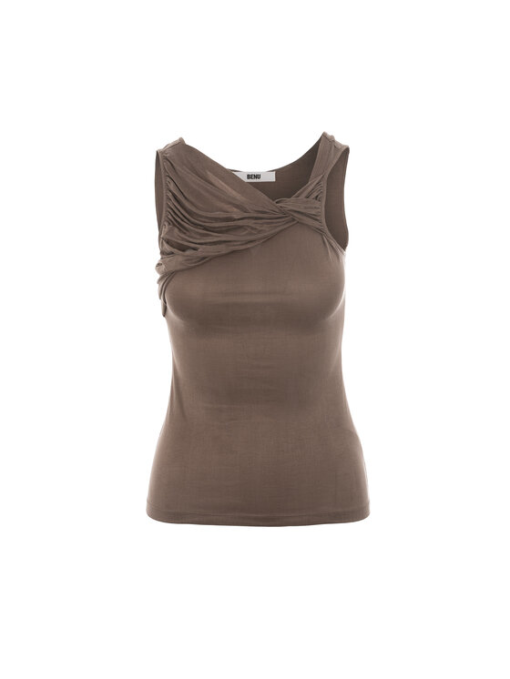 BENU BENU Bluzka MOKKA BLUZKA CUPRO Brązowy Slim Fit