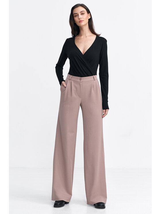 NIFE NIFE Kalhoty z materiálu SD104 Béžová Relaxed Fit