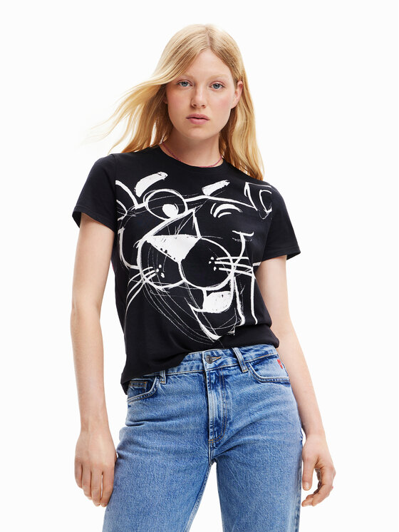 Desigual Desigual T-Shirt PINK PANTHER 23SWTK81 Černá Regular Fit