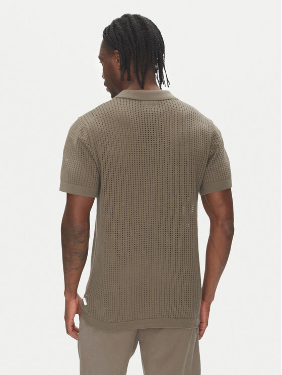 Lindbergh Lindbergh Тениска с яка и копчета 30-804126 Бежов Relaxed Fit