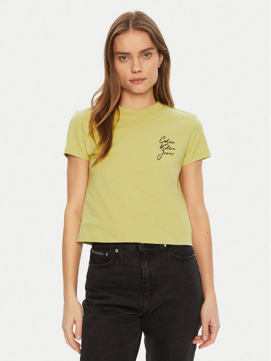 Calvin Klein Jeans T-shirt Script Institutional J20J224984 Verde Slim Fit, taglia : XL