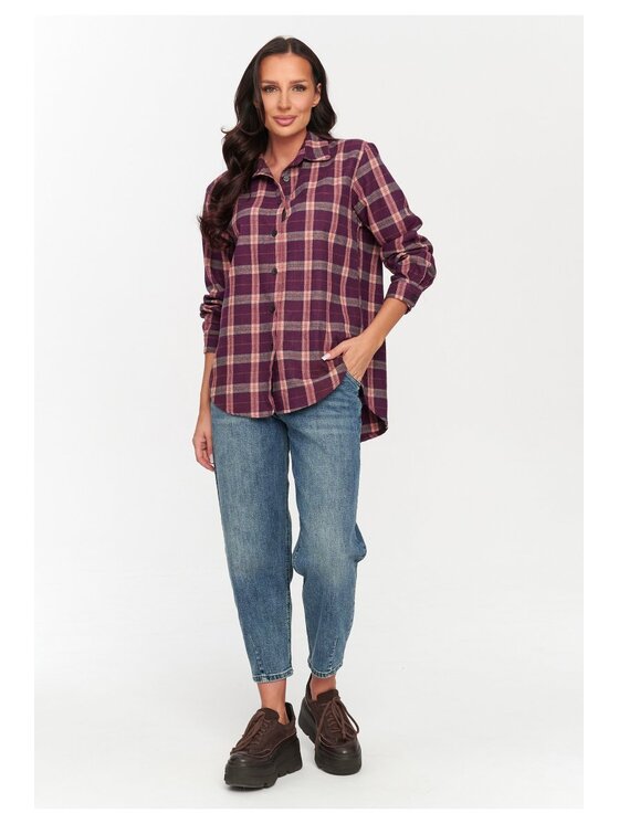 Makadamia Makadamia Koszula C75 Bordowy Loose Fit