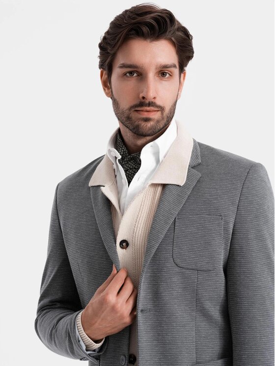 Ombre Ombre Marynarka OM-BLZB-0129 Szary Regular Fit