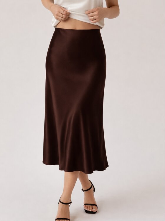 Cat&Cat Cat&Cat Spódnica maxi maxi - jedwabna Brązowy Regular Fit
