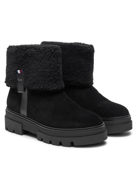 Tommy Hilfiger Tommy Hilfiger Botine Faux Fur Suede Roll-Down Boot FW0FW08158 Negru