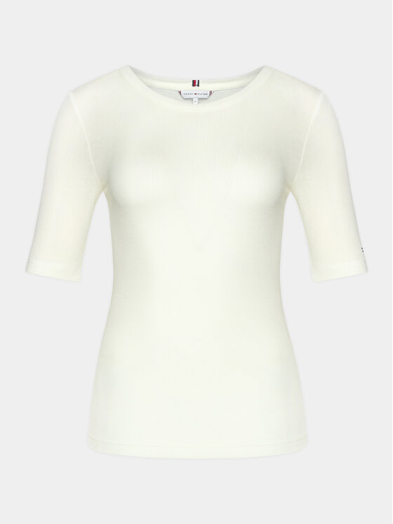Tommy Hilfiger Tommy Hilfiger T-krekls Slim Soft Tencel C-Nk 1/2Slv WW0WW39789 Écru Slim Fit
