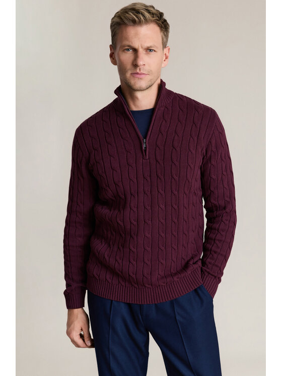 Lancerto Lancerto Sweter Joseph SW000211555970 Bordowy Regular Fit