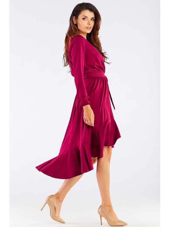 Awama Awama Sukienka letnia A456 Bordowy Basic Fit