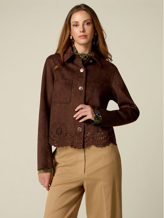 Oltre Oltre Kurtka z imitacji skóry R318R002563N032 Brązowy Regular Fit