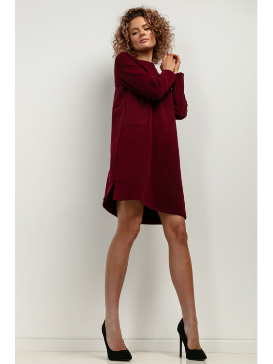 Tessita Tessita Sukienka dzianinowa T412/9/XL-XXL Bordowy Relaxed Fit