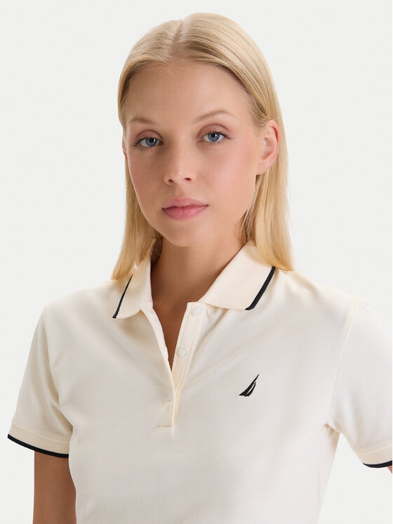 Nautica Nautica Тениска с яка и копчета W126-NALPO-1008-02X Екрю Regular Fit