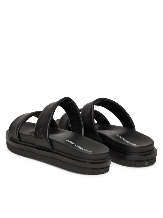 Calvin Klein Jeans Calvin Klein Jeans Klapki Flat Molded Doublebar Sandal Lth YM0YM01226 Czarny