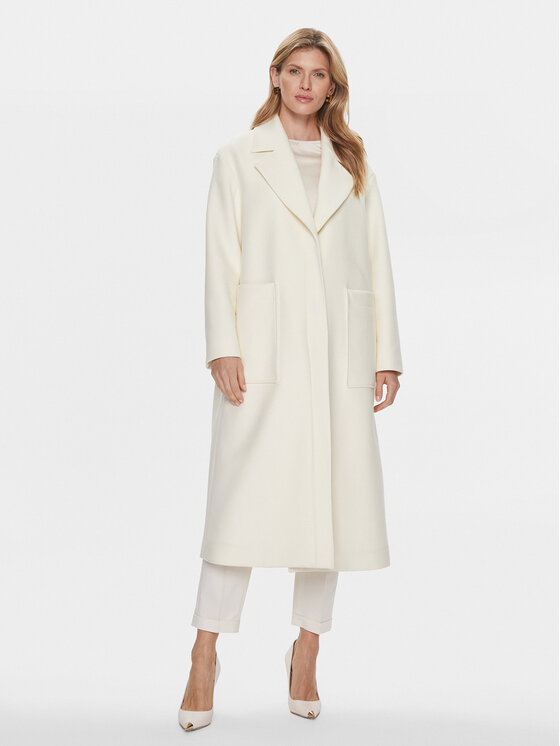 Boss Cappotto di lana Caridi 50510308 Écru Relaxed Fit, taglia : 38