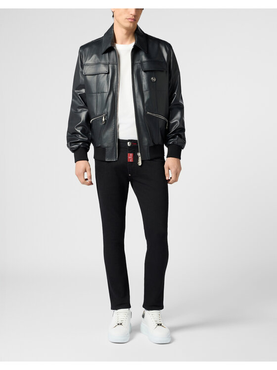 PHILIPP PLEIN PHILIPP PLEIN Kurtka skórzana 30590 Czarny Regular Fit