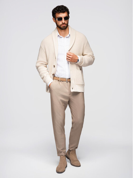 Ombre Ombre Sweter OM-SWCD-0153 Beżowy Regular Fit