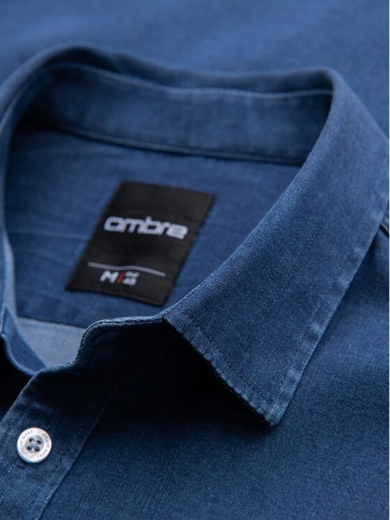 Ombre Ombre Koszula jeansowa OM-SHDS-0180 Niebieski Regular Fit