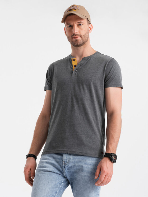 Ombre Ombre T-Shirt OM-TSCT-0155 Szary Regular Fit