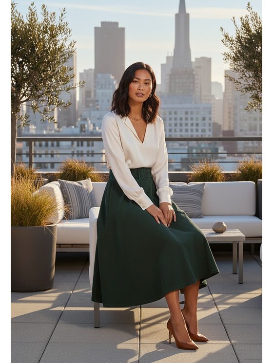 FIGL FIGL Trapézová sukňa M1234 Zelená A-Line Fit