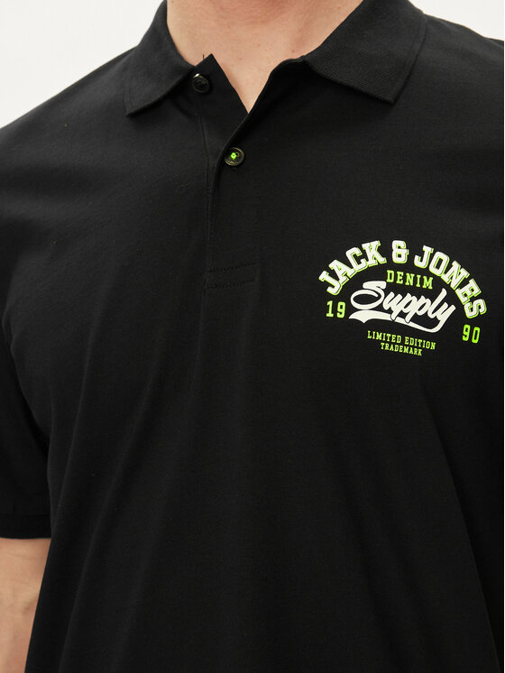 Jack&Jones Jack&Jones Тениска с яка и копчета Logo 12246692 Черен Standard Fit