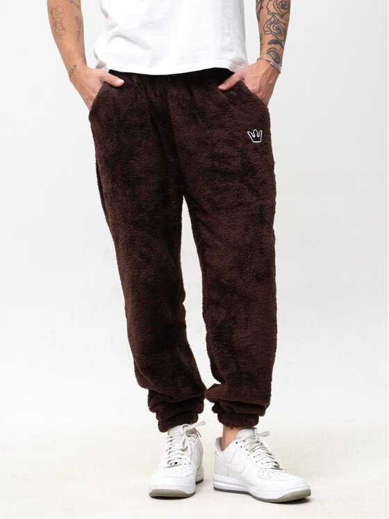 Jigga Wear Jigga Wear Spodnie dresowe Sherpa futerkowe polarowe 130594 Brązowy Regular Fit