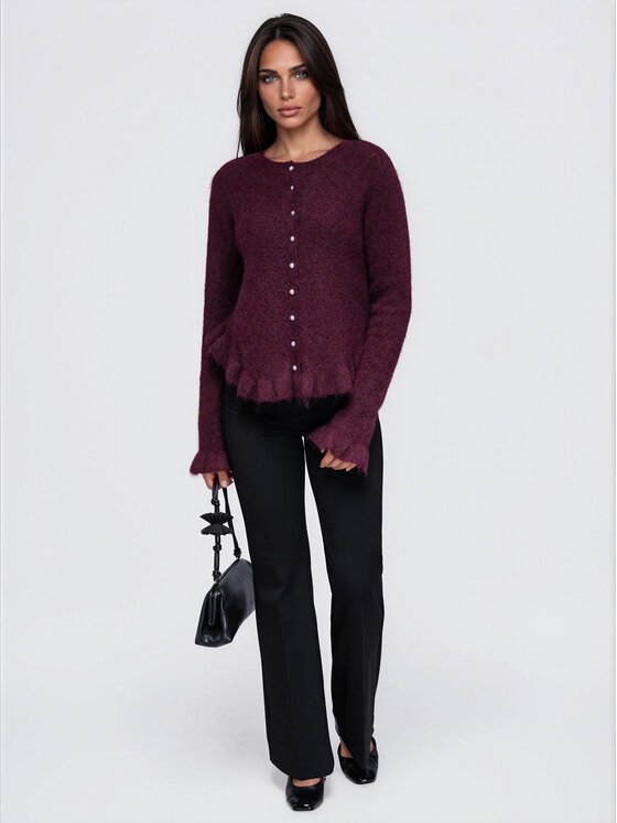 Ombre Ombre Kardigan OW-SW-E0010 Bordó Regular Fit