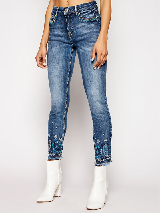 Desigual Džinsai Ankle Paisley 21SWDD35 Tamsiai mėlyna Skinny Fit •  Modivo.lt