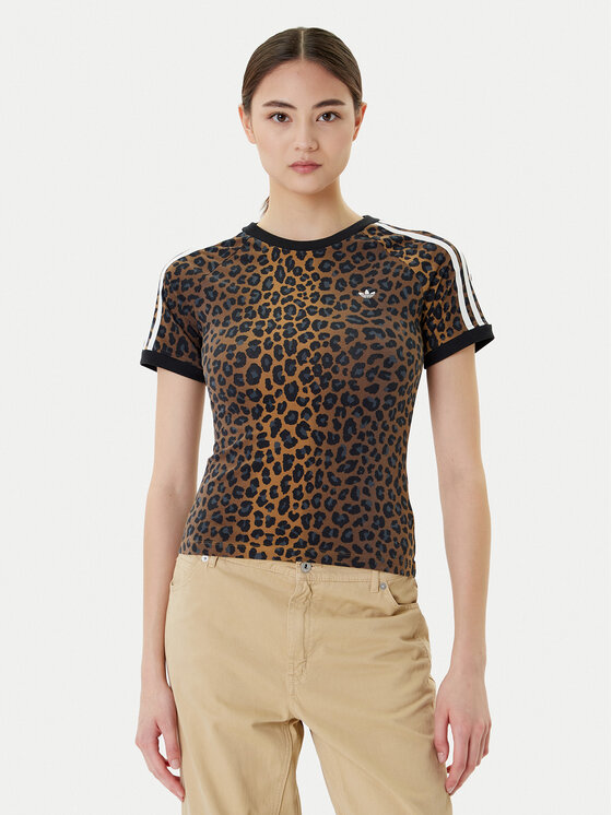 adidas adidas Majica Leopard Cali JW7304 Rjava Slim Fit