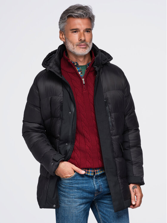 Ombre Ombre Kurtka zimowa OM-JALJ-0263 Czarny Regular Fit