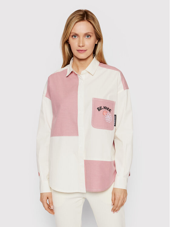 Camicia Color-Blocked 10022971-A01 Beige Oversize