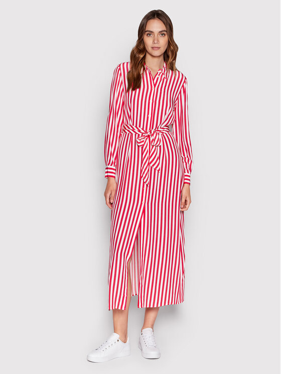 Tommy Hilfiger Tommy Hilfiger Košilové šaty Stripe Viscose WW0WW35344 Růžová Regular Fit