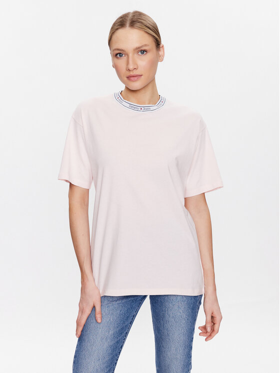 Tommy Jeans T-shirt Logo Taping DW0DW15301 Rosa Regular Fit, taglia : S