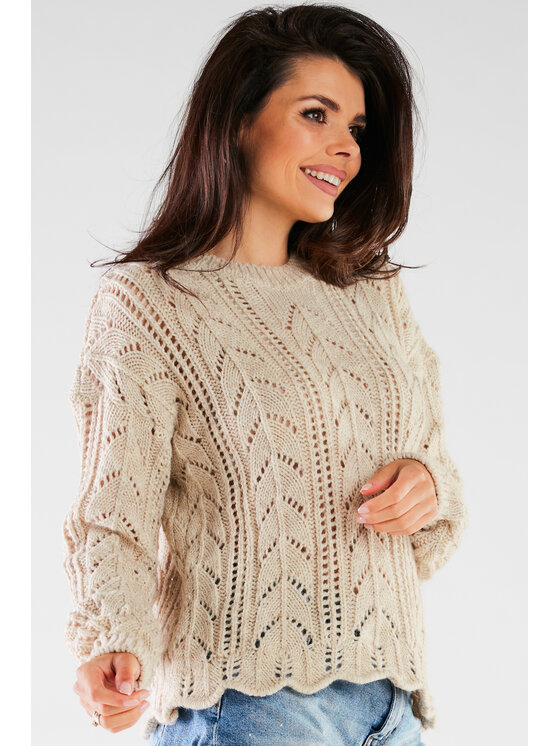 Awama Awama Sweter A446 Beżowy Basic Fit