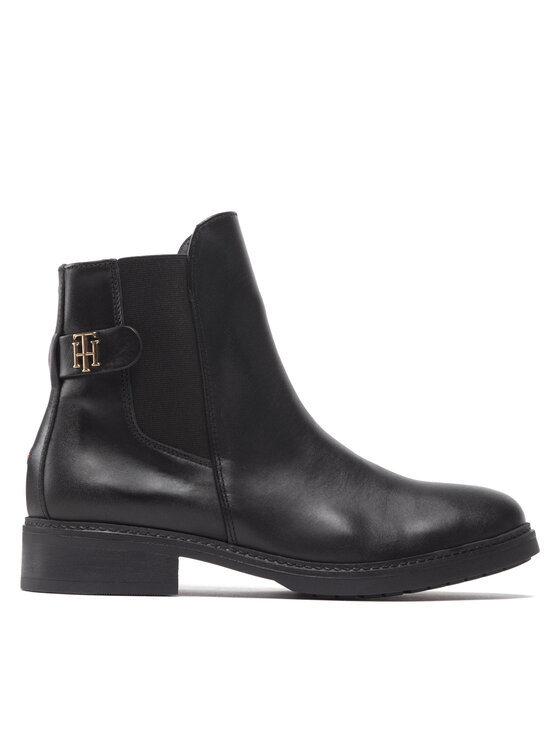 Tommy Hilfiger Tommy Hilfiger Členková obuv s elastickým prvkom Th Leather Flat Boot FW0FW06749 Čierna
