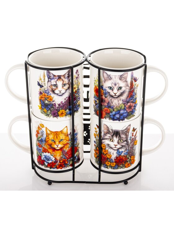 MIAhome MIAhome Zestaw 4 kubków na stojaku MEOW Kolorowy
