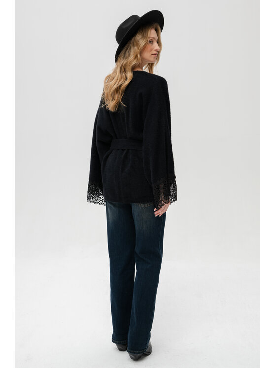 blue shadow blue shadow Kardigan Bolo Czarny Regular Fit