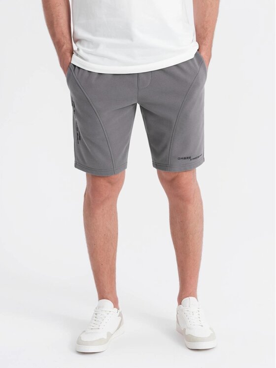 Ombre Ombre Šortky z materiálu OM-SRSK-0138 Šedá Slim Fit