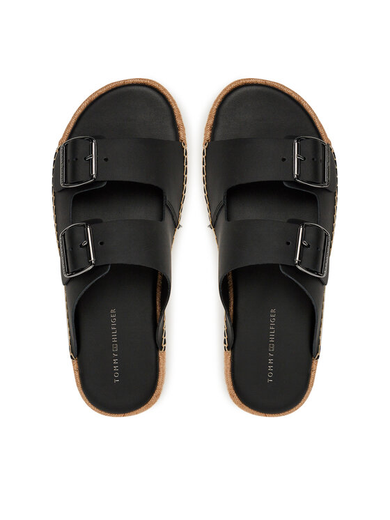 Tommy Hilfiger Tommy Hilfiger Espadryle Flex Jutte Hilfiger Lth Sandal FM0FM05646 Czarny