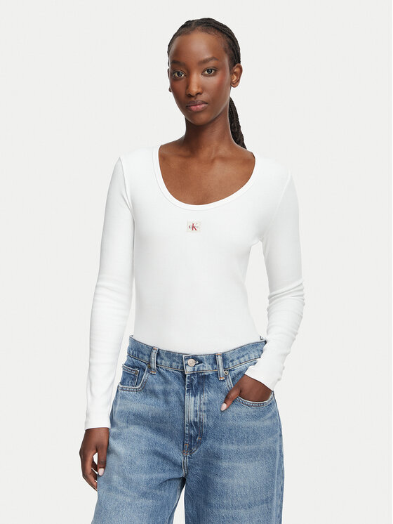 Calvin Klein Jeans Bluză LV047D218G Alb Slim Fit